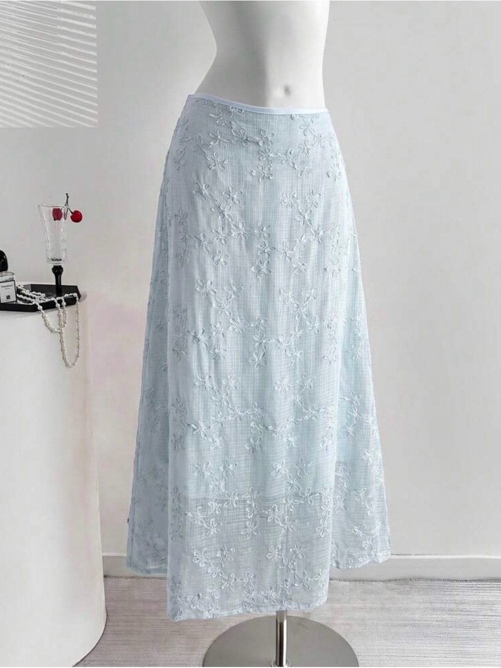 Light Blue Embroidered Maxi Skirt Size Small